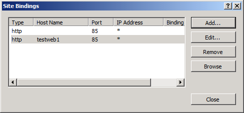 In the Host name box, type the name of your web server (for example, TESTWEB1), and then click OK.