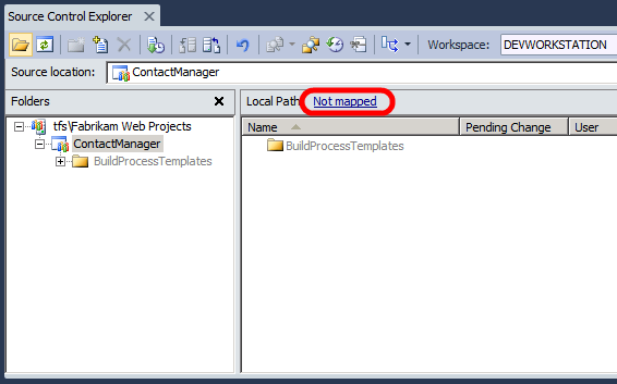 On the Source Control Explorer tab, click Not mapped.