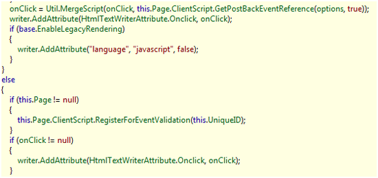 Screenshot that shows code that begins with on Click equals.