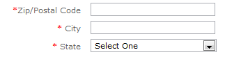 Screenshot that shows a city, state and zip code field on a form.