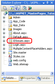 Add the Content Page IDIssues.aspx to the Root Folder