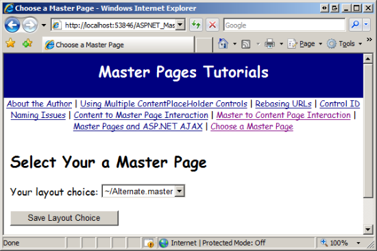 Content Pages are Now Displayed Using the Alternate.master Master Page