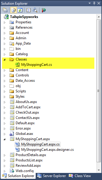 Screenshot that shows the contents of the Classes folder.