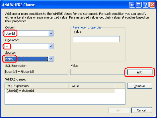 Add a Filter Parameter on the UserId Column