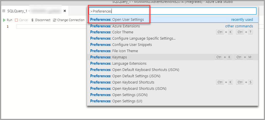Abrir comando de configuración de usuario