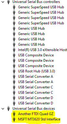 administrador de dispositivos dos dispositivos USB