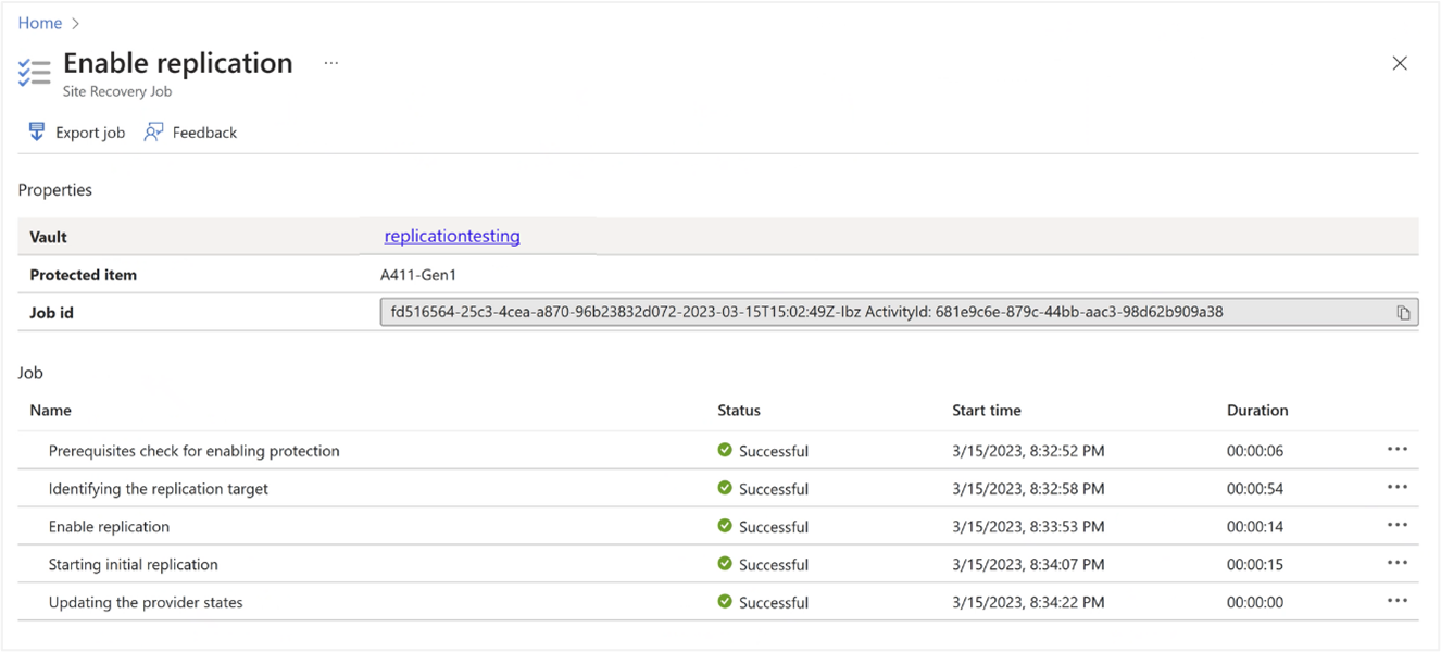 Captura de pantalla de propiedades de un elemento replicado en Azure Portal para el recurso de clúster de Azure Stack HCI.