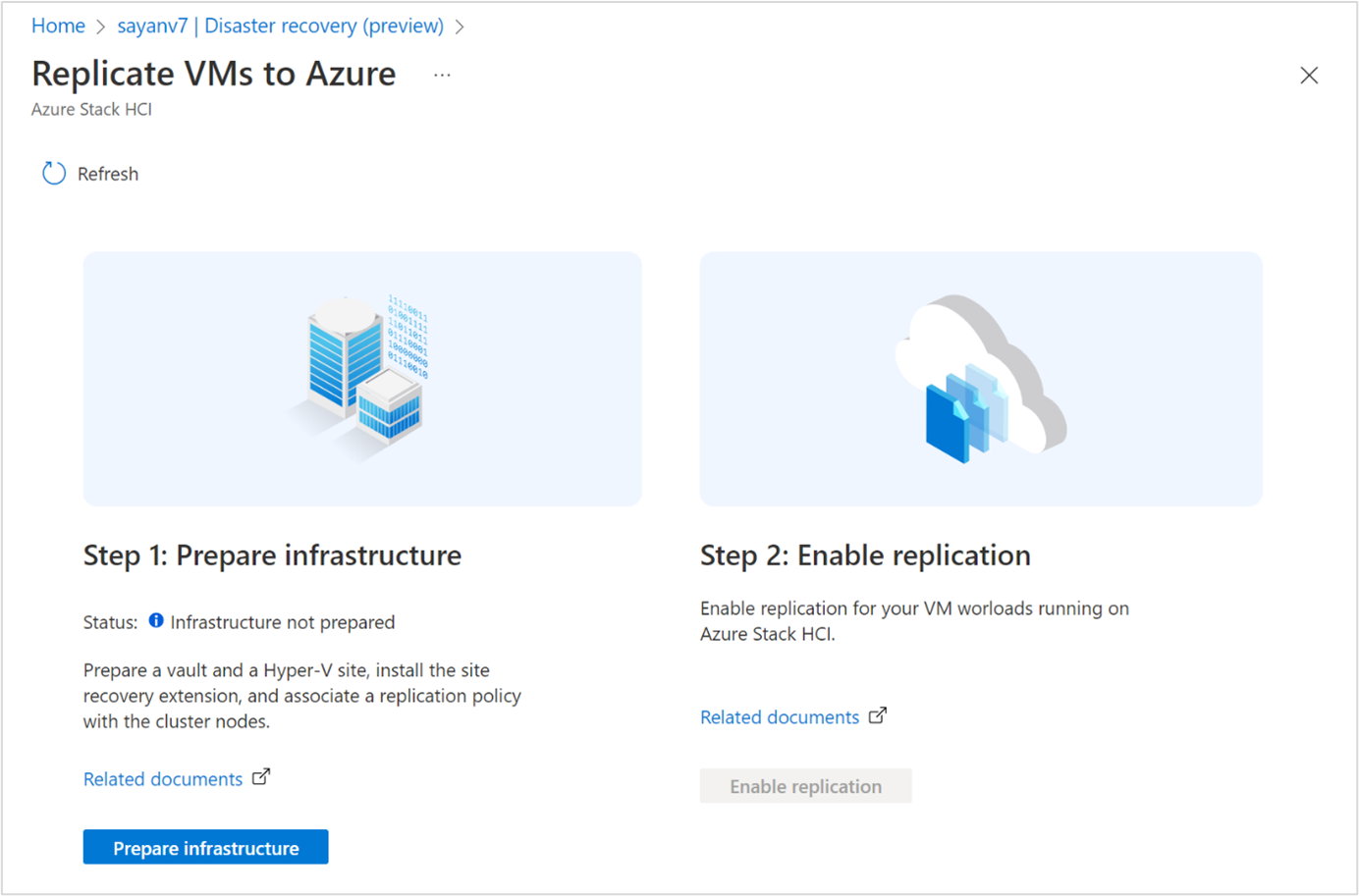Captura de pantalla de Preparación de la infraestructura en Azure Portal para el recurso de clúster de Azure Stack HCI.