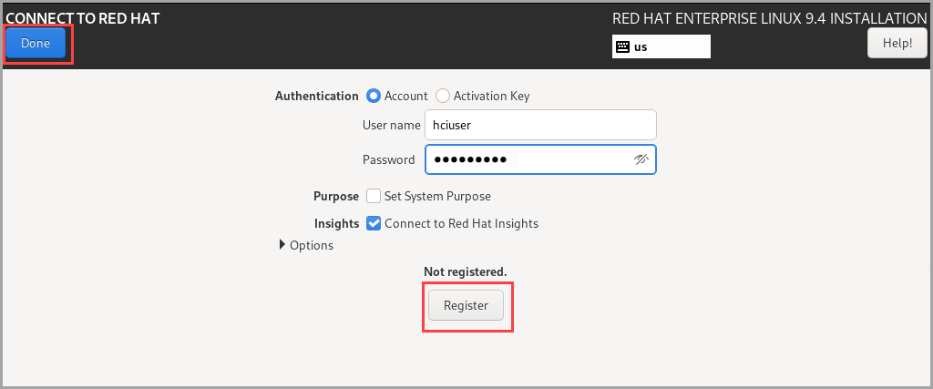 Captura de pantalla que muestra la página Conectar a Red Hat.