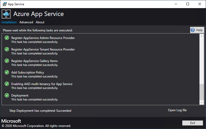 Seguimiento del proceso de instalación en el instalador de Azure App Service