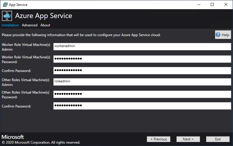 Ingresar administradores de roles de VM en el instalador de Azure App Service
