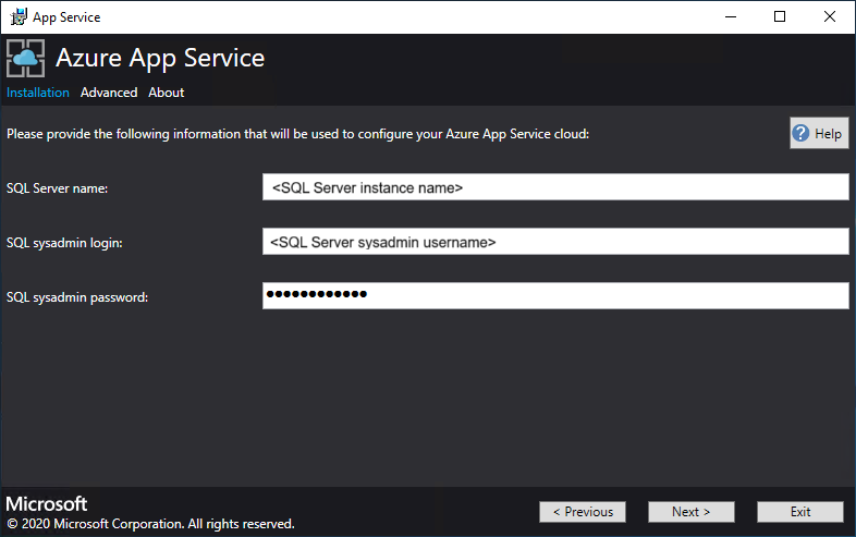 Introducir datos de SQL Server en el instalador de Azure App Service
