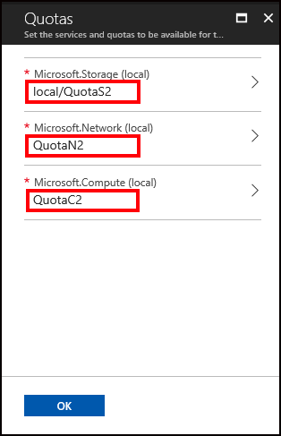 Asignaciones de cuota realizadas para un nuevo plan en Azure Stack Hub