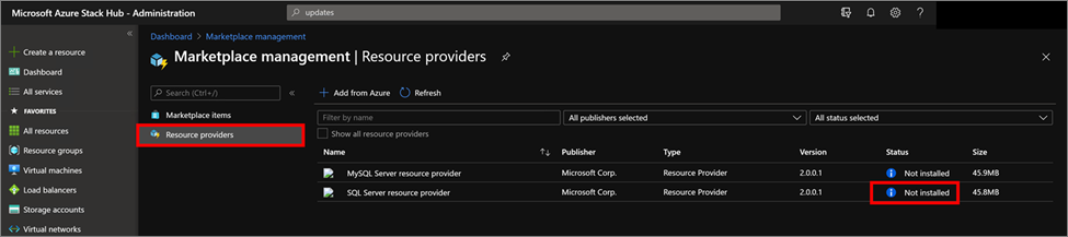 Captura de pantalla de la administración de Marketplace antes de instalar el RP.