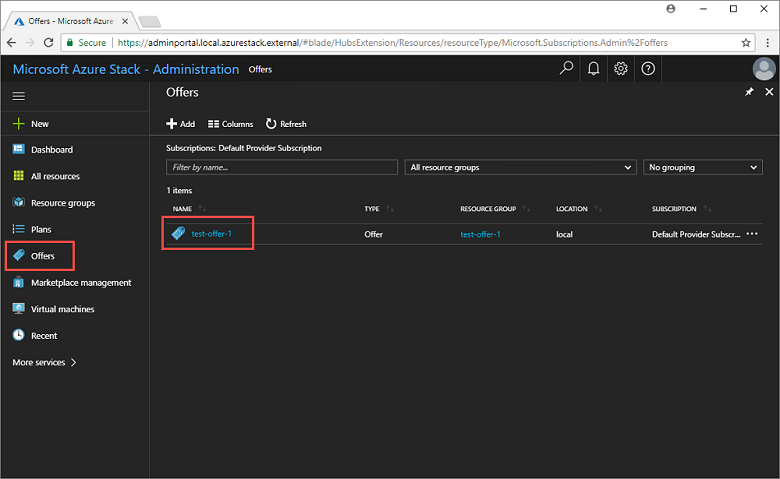 Selección de la oferta que quiere actualizar con el plan complementario en el portal de administración de Azure Stack