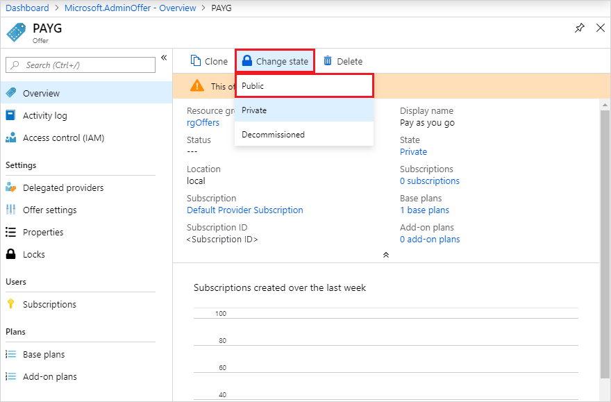 Estado público en el portal de administración de Azure Stack Hub