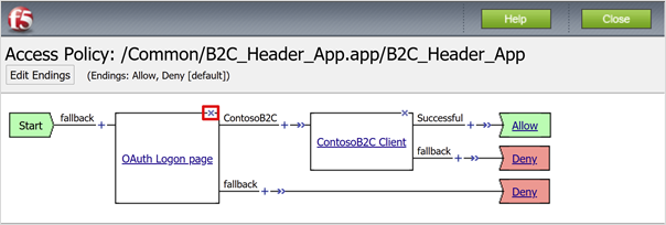 Captura de pantalla de la opción X en el objeto de directiva de página de inicio de sesión de OAuth.