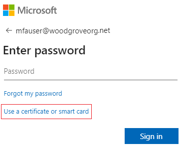Captura de pantalla de la sección Usar un certificado o una tarjeta inteligente.