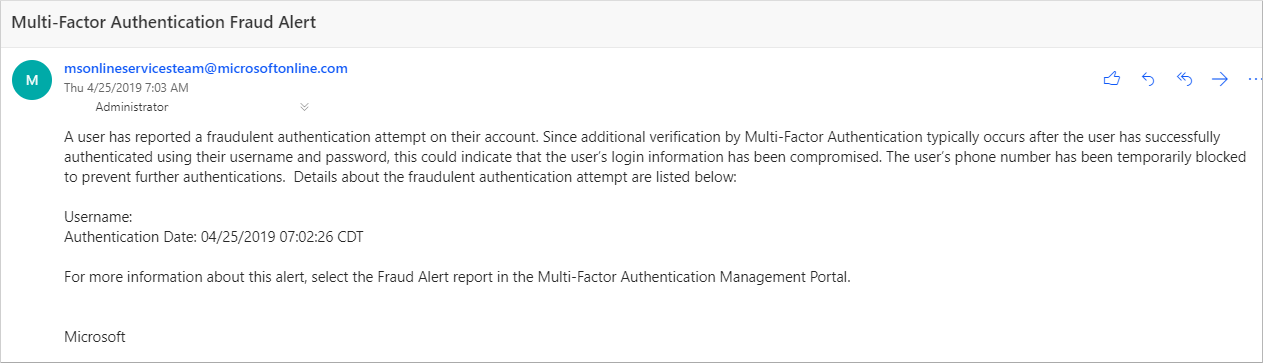 Captura de pantalla que muestra un correo electrónico con una notificación de alerta de fraude.