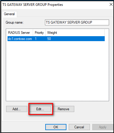 Seleccionar la dirección IP o nombre del servidor NPS configurado anteriormente