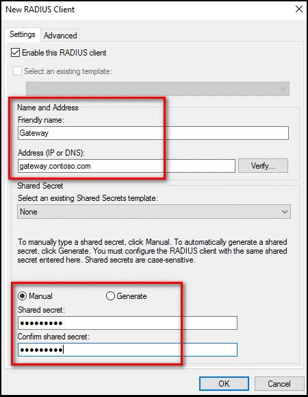 Configurar un nombre descriptivo y la dirección IP o DNS