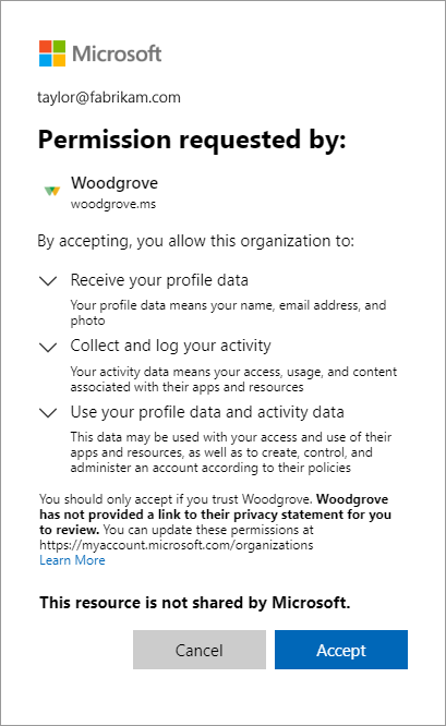 Captura de pantalla que muestra la página Revisar permisos.