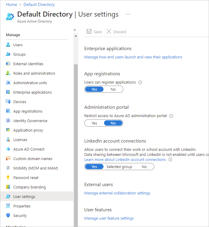 Captura de pantalla que muestra la opción de usuarios externos en la configuración del usuario.