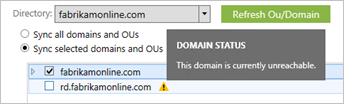 Captura de pantalla que muestra los dominios inaccesibles.