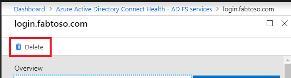 Captura de pantalla de eliminación de servicio de Azure AD Connect Health