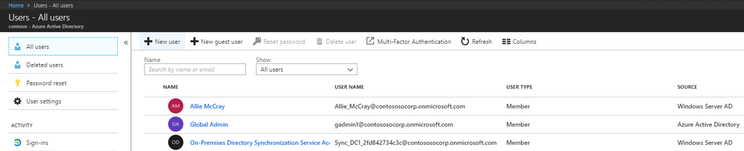 Captura de pantalla que muestra la comprobación de que los usuarios se sincronizaron en Microsoft Entra ID.