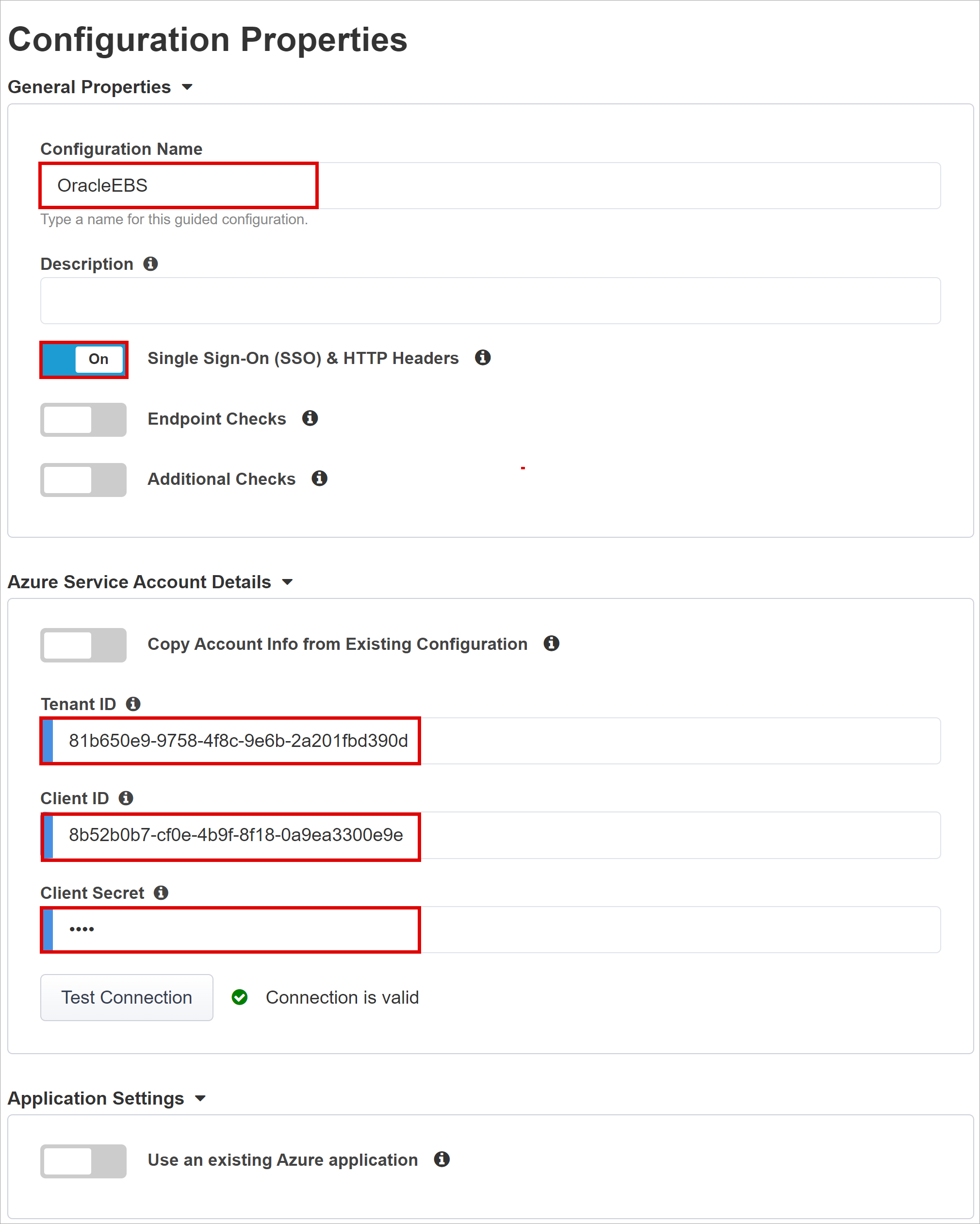  Screenshot for Configuration General and Service Account properties