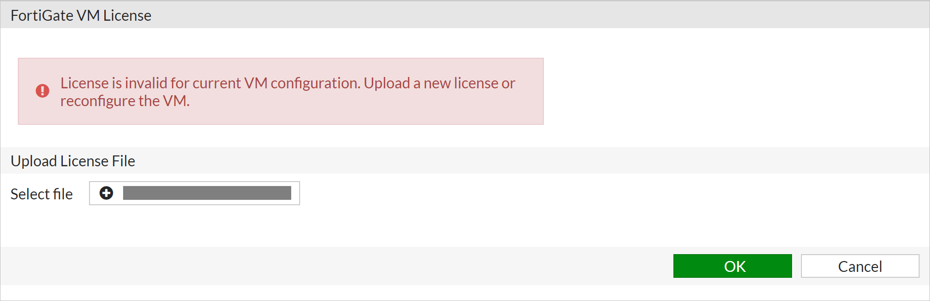 Captura de pantalla de la licencia de VM de FortiGate.