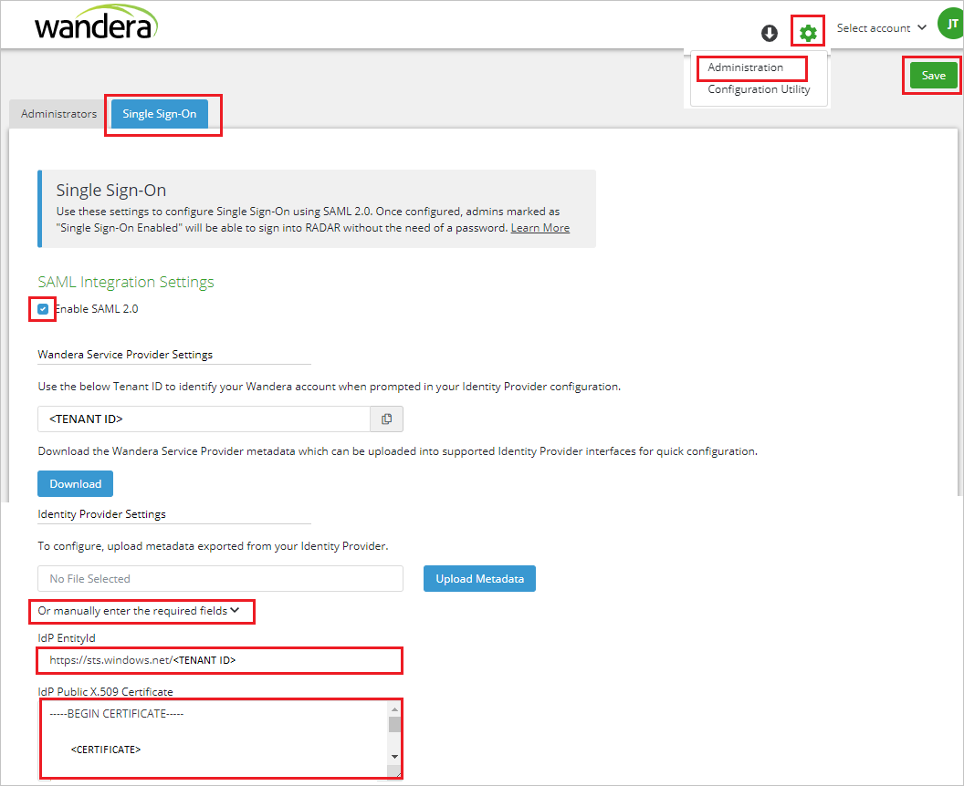 Wandera RADAR Admin configuration