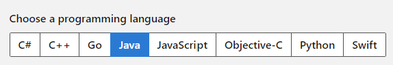 Screenshot showing how to select a programming language in the documentation.