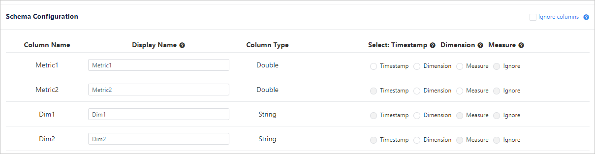 Captura de pantalla que muestra la configuración de esquema.