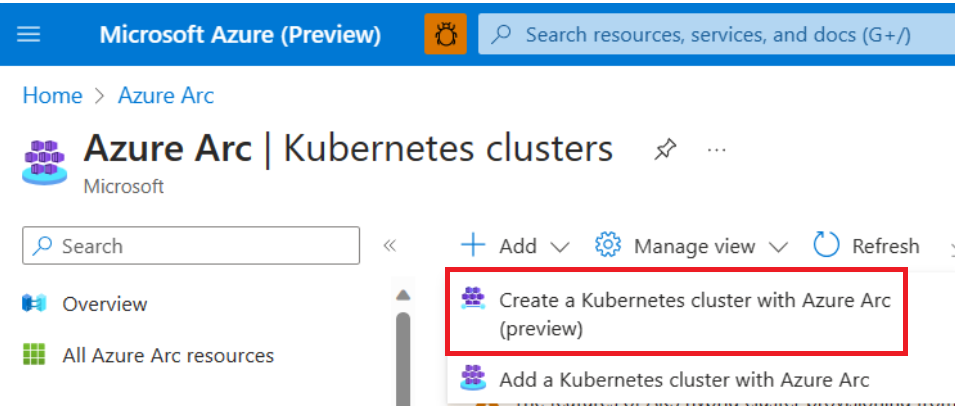 Captura de pantalla que muestra la página de creación del clúster en el portal.