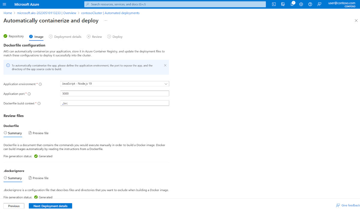 Captura de pantalla del formulario de Azure Portal para la generación de artefactos.