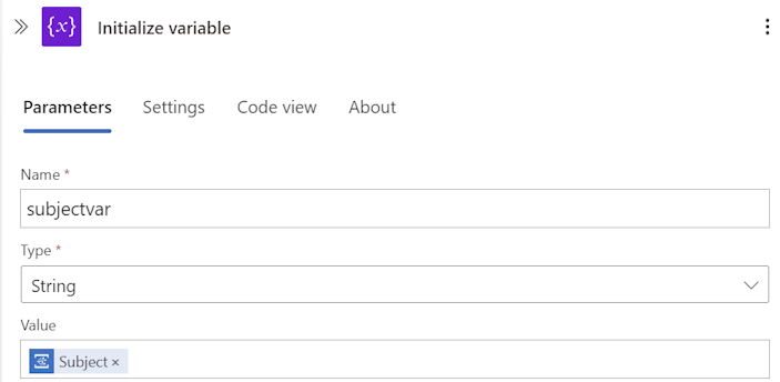 Recorte de pantalla de la inicialización de la variable subjectvar en el portal.