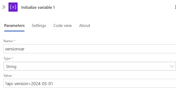 Recorte de pantalla de la inicialización de la variable versionvar en el portal.