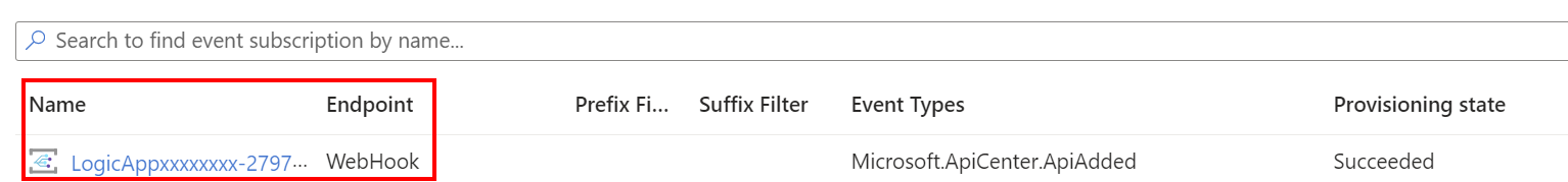 Recorte de pantalla de una suscripción de eventos de aplicación lógica en el portal.