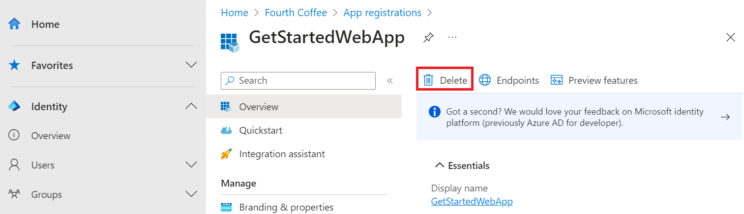 Captura de pantalla que muestra la eliminación del registro de aplicaciones.