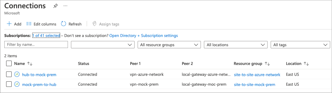 Screenshot showing the status of connections.