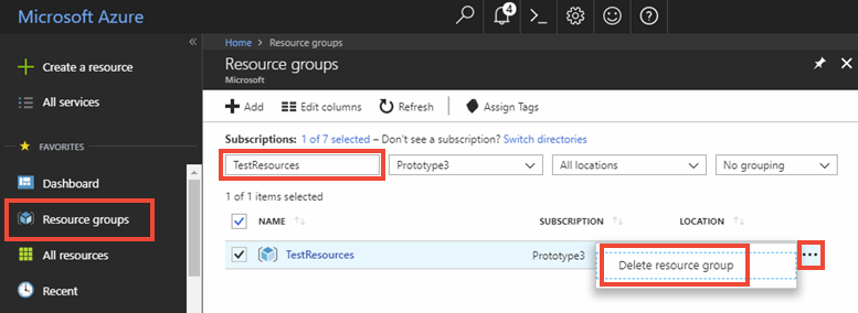 Eliminación de un grupo de recursos de Azure