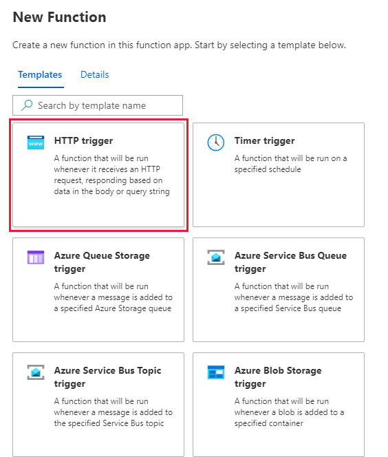 Select the HTTP trigger template.