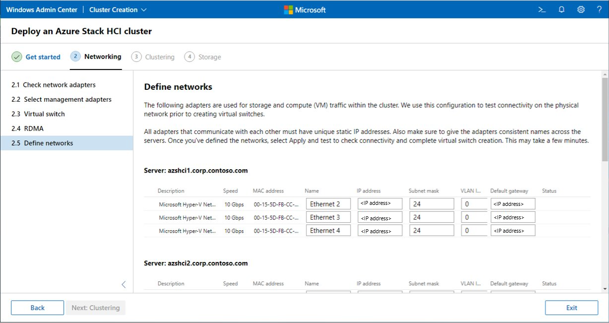 Asistente para crear clúster: definición de redes