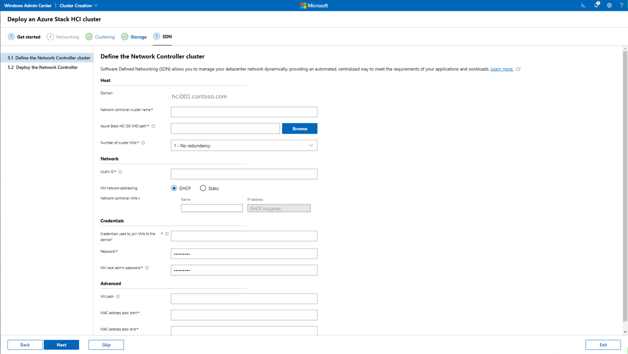 Asistente para crear clústeres: creación de Controladora de red