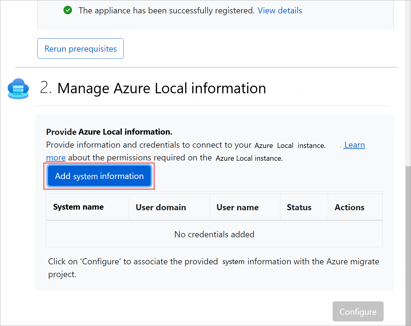 Captura de pantalla que muestra el botón Agregar información del sistema.