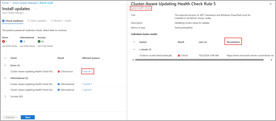 captura de pantalla de la página Instalar actualizaciones.