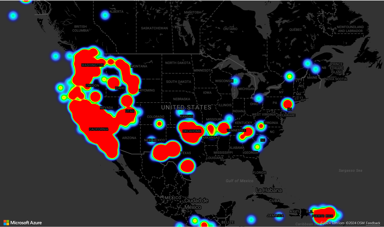 Captura de pantalla de un mapa térmico que usa agrupación en clústeres en el origen de datos.