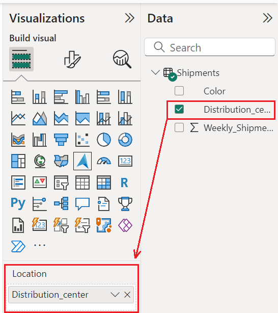 Recorte de pantalla en el que se muestra el campo de ubicación en Power&nbsp;BI&nbsp;Desktop.